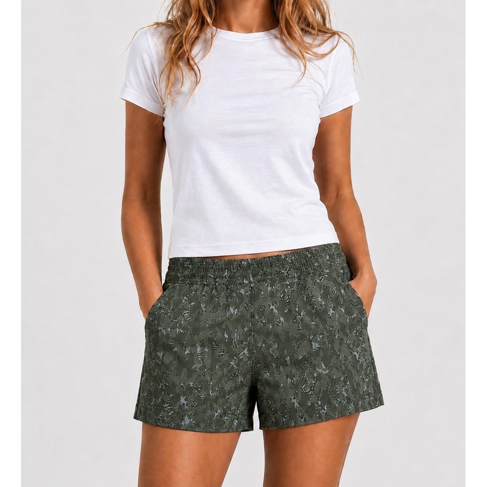 Prana Shorts 12 Green Camo Stretch 5" Inseam Quick Dry Pockets Outdoor Hiking